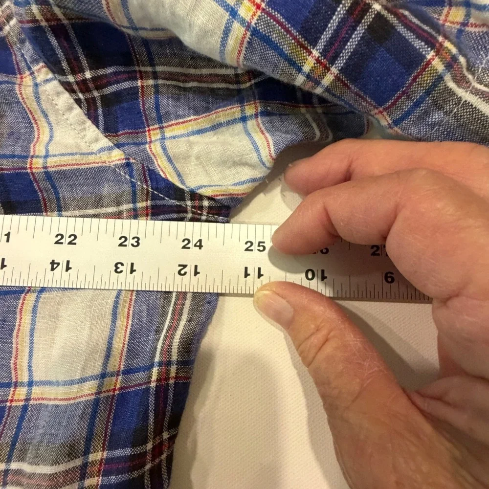 Banana Republic Men's L 100% Linen Plaid Shirt Coastal Preppy Camden Fit